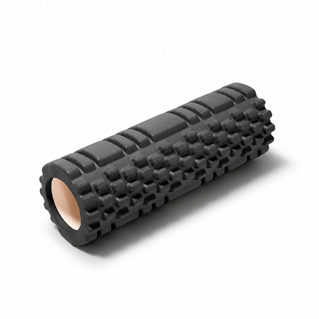 Black textured foam roller with a hollow core